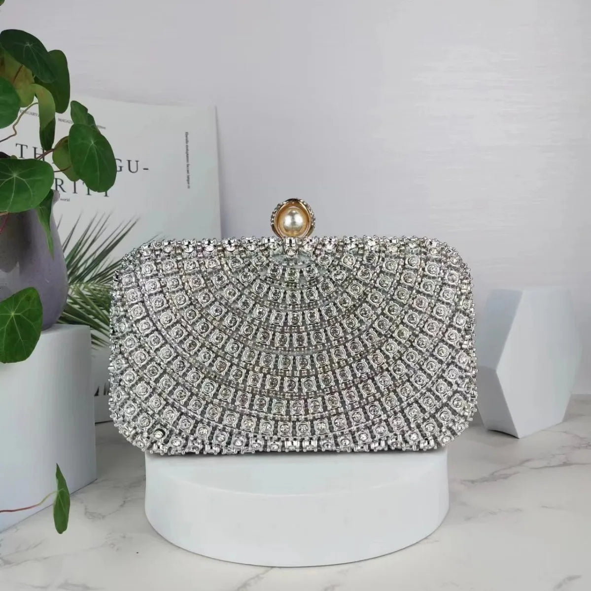 Pochette Argente mariage strass