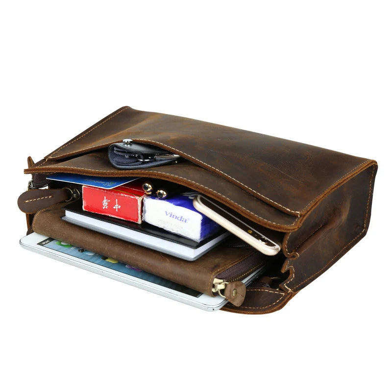 Pochette cuir veritable grande capacite