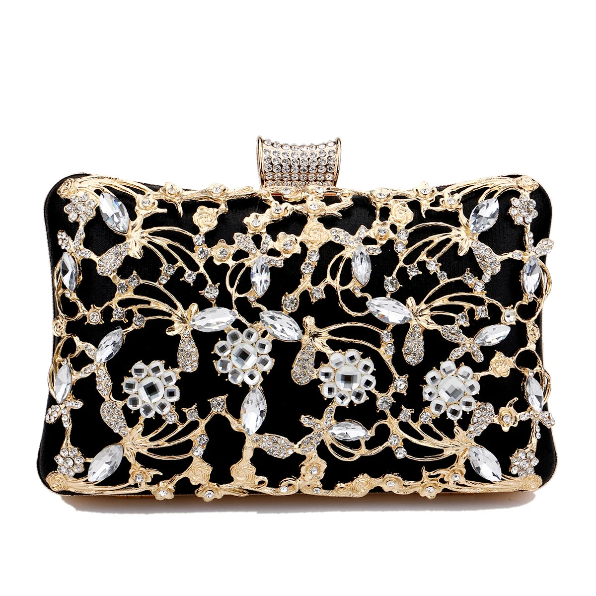 Pochette doree soiree ceremonie or et diamant version noire