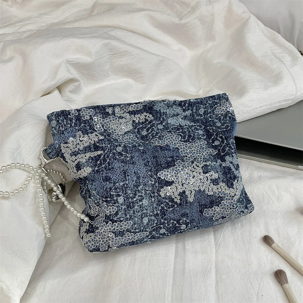 Pochette en jean Bleu foncé + Charms Perles