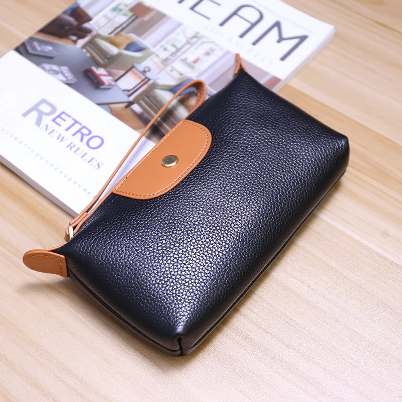 Pochette femme cuir noire dragonne bicolore