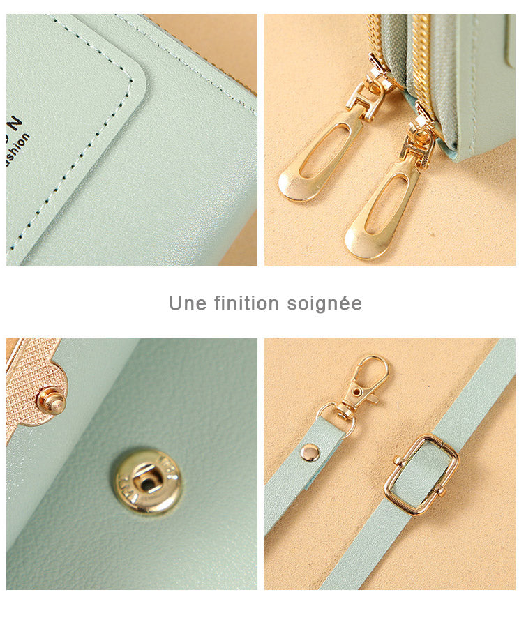 pochette femme bandouliere zippee ecran tactile telephone poche details