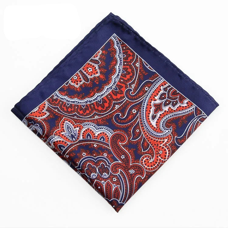 Costume homme pochette Cachemire rouge, orange, blanc, bleu marine