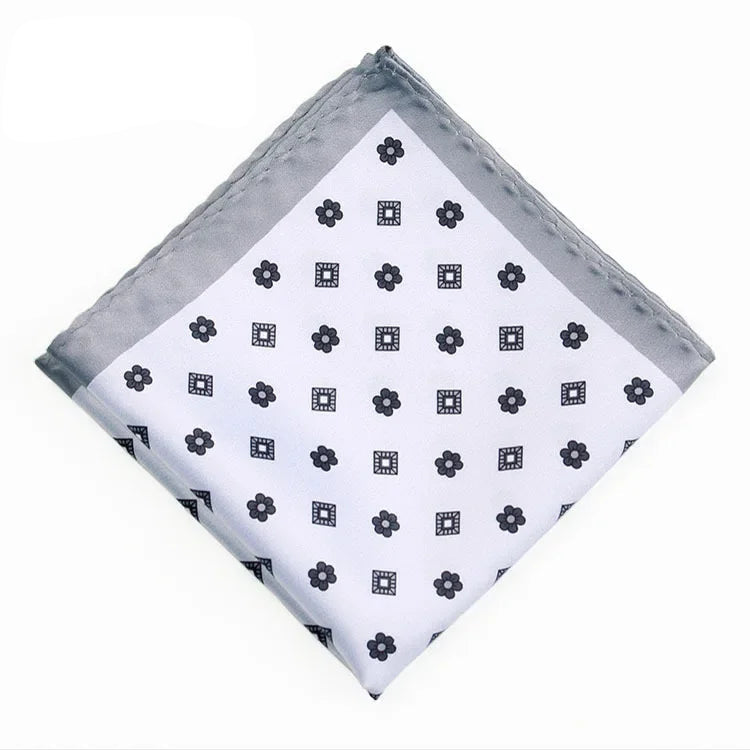 Costume homme pochette blanche motif fleurs mini carreaux gris noir