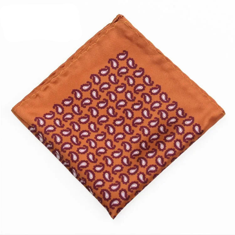 Costume homme pochette fond orange motif Cachemire