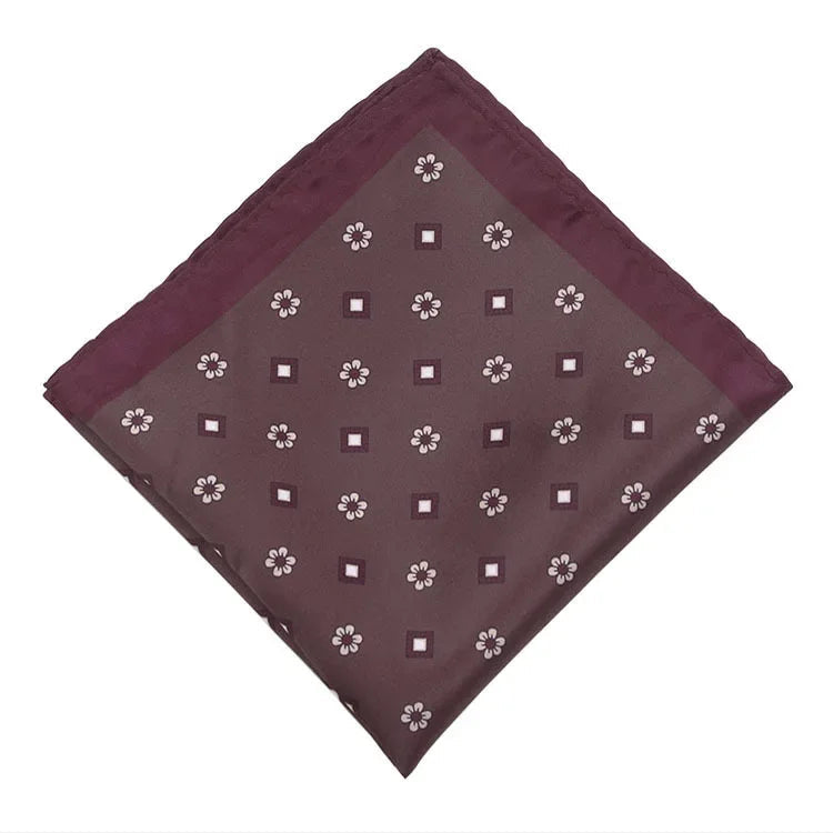 Costume homme pochette rouge brun motif fleurs mini carreaux blanc