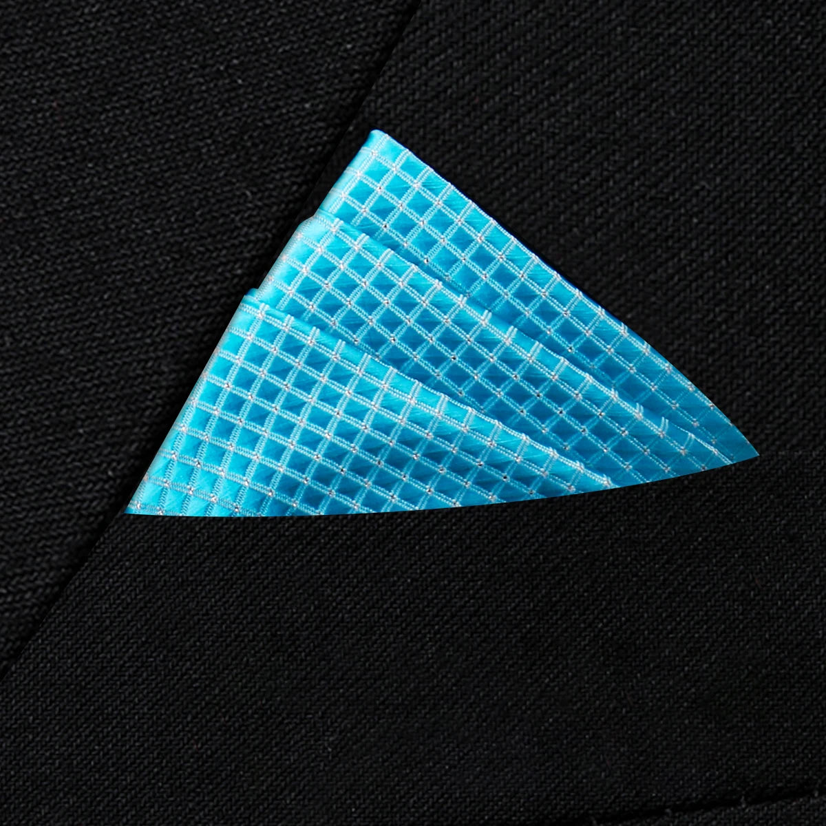 Costume pochette bleu turquoise petits carreaux blancs