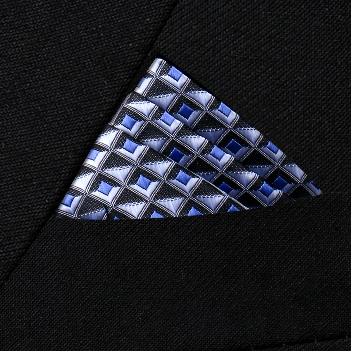 Costume pochette jacquard carreaux blanc  anthracite charbon et bleu clair