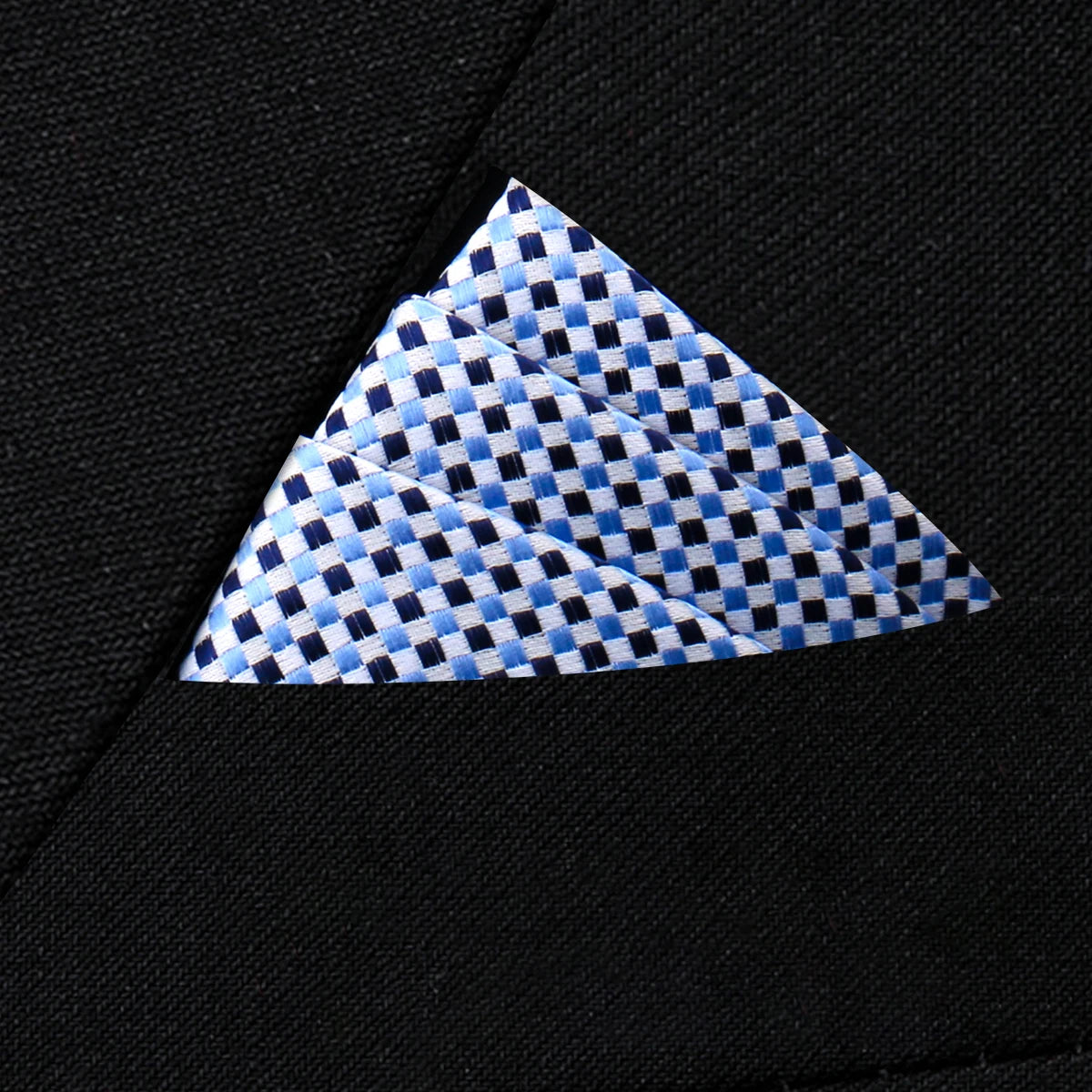 Costume pochette jacquard mini carreaux Bleu ciel blanc et noir