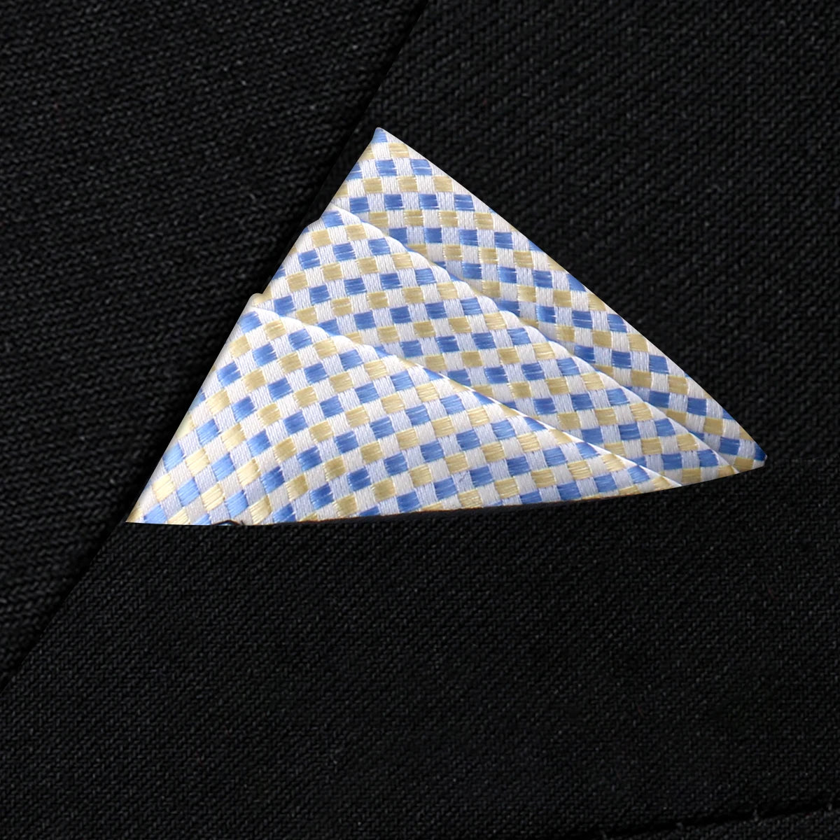 Costume pochette jacquard petits carreaux blanc jaune et bleu clair