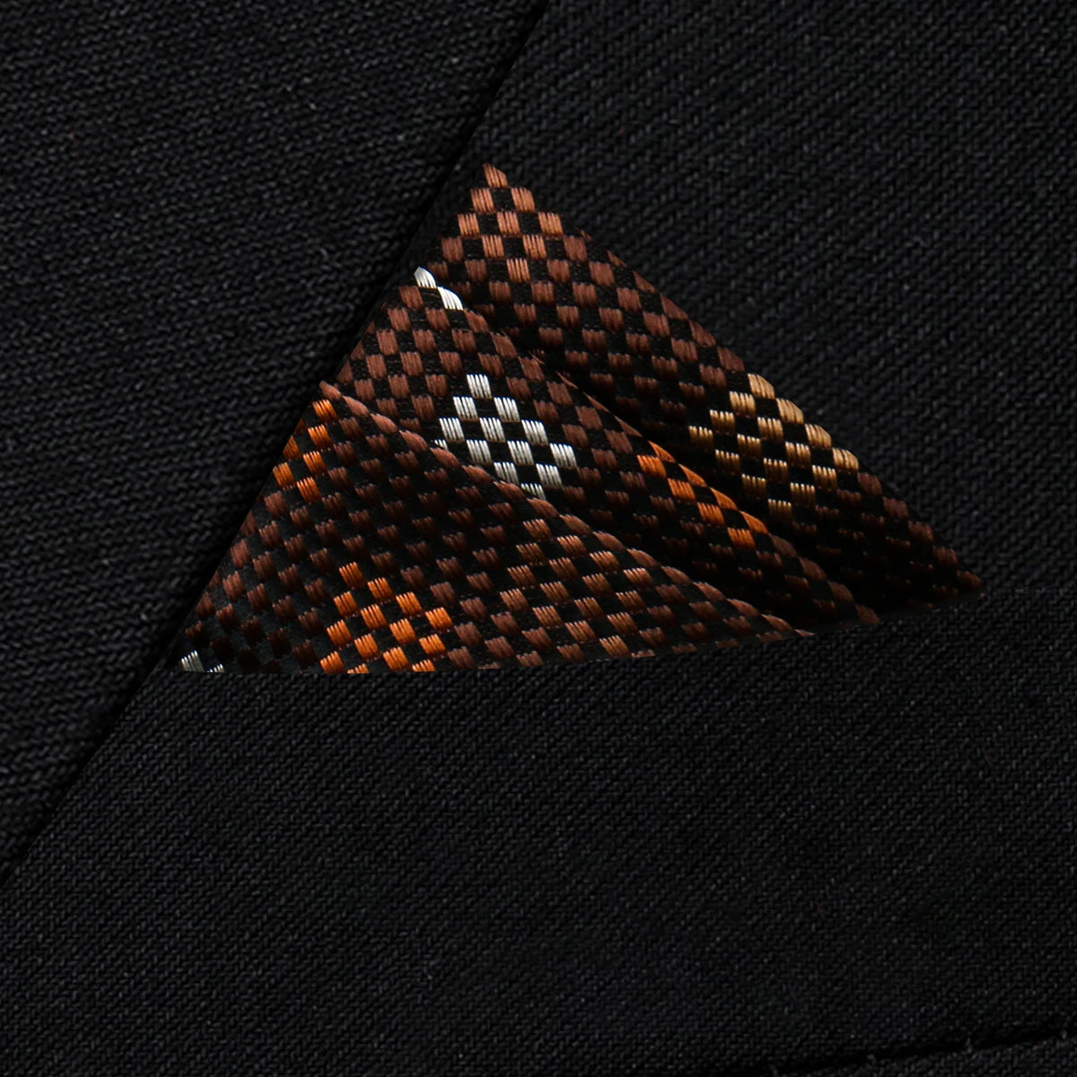 Costume pochette petits carreaux marron  acajou orange et blanc