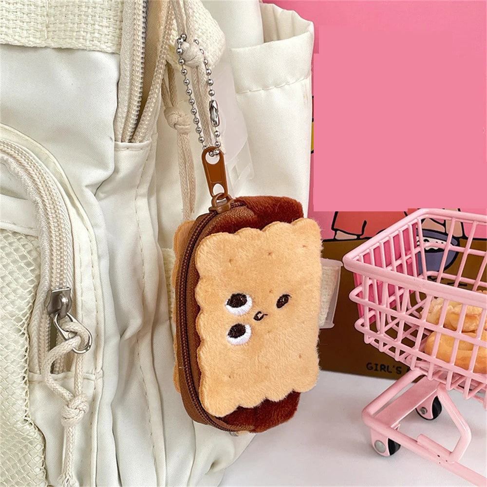 Petite pochette zippee biscuit fourré chocolat breloque de sac et porte clé