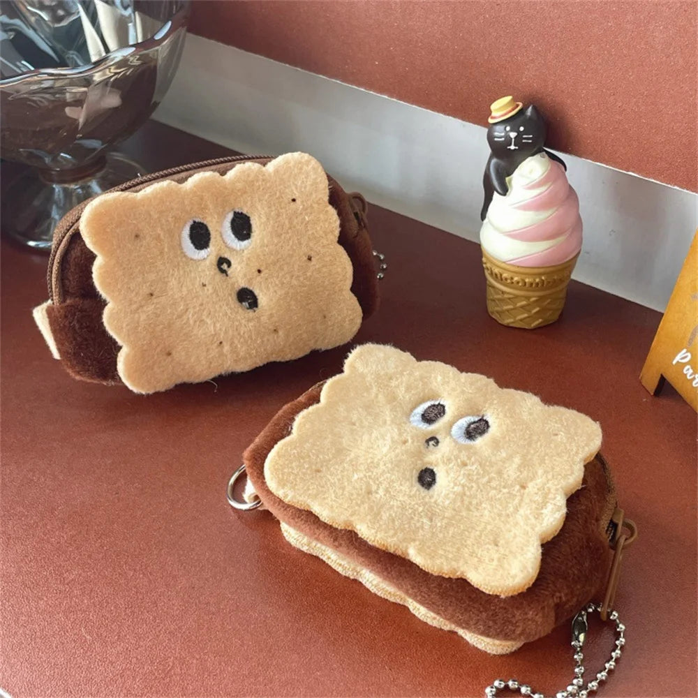 Petite pochette zippee biscuit fourré chocolat breloque de sac et porte clé