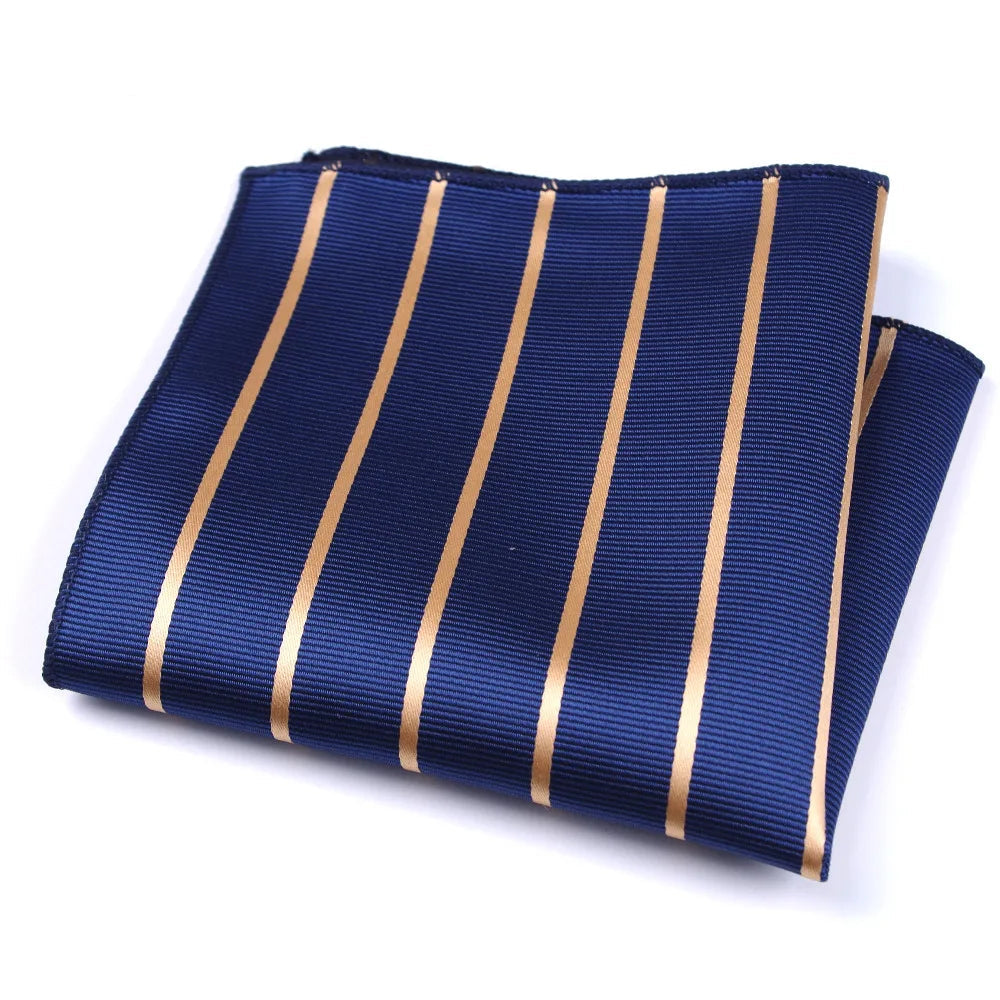 Pochette  costume homme rayure or sur fond bleu