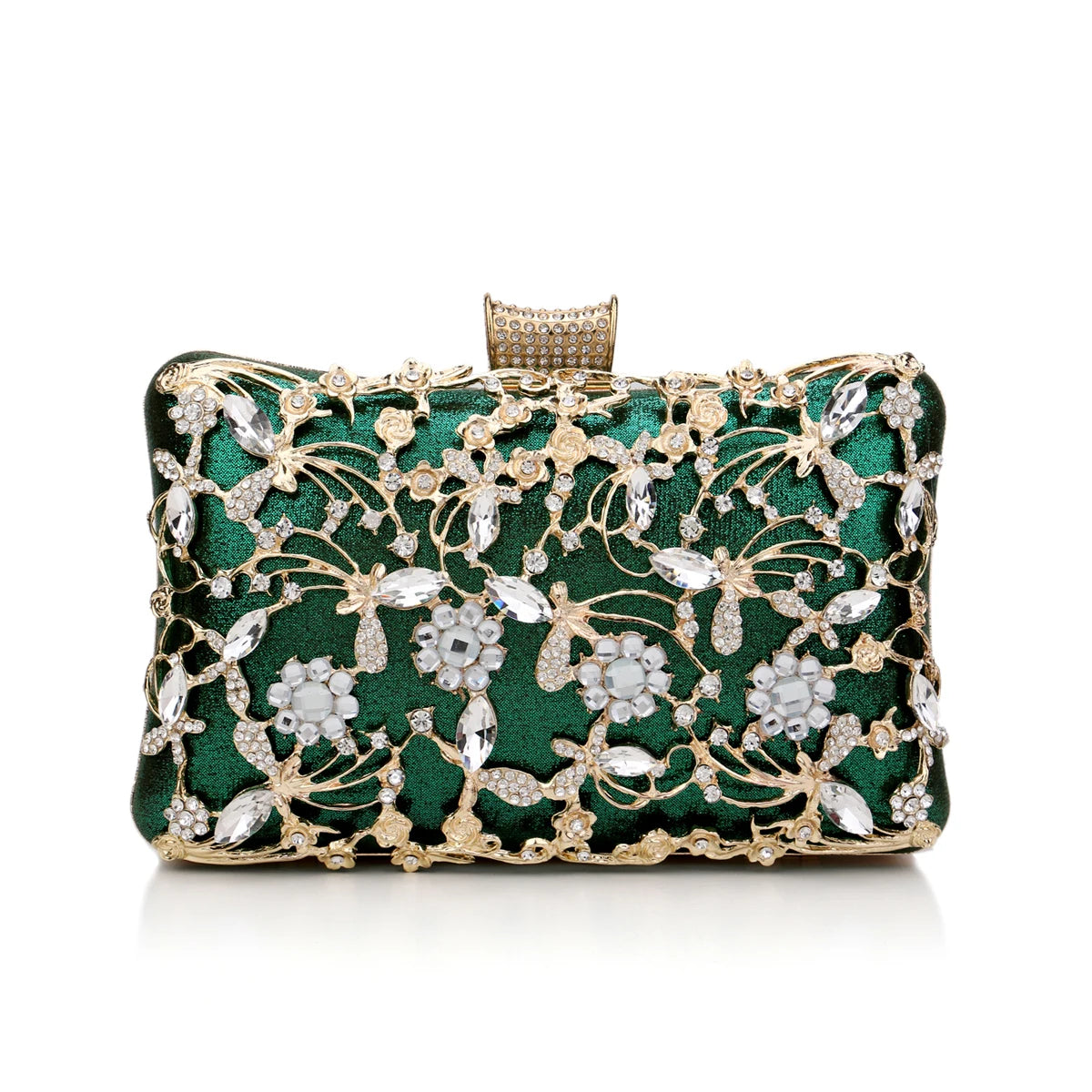 Pochette doree soiree  ceremonie or et diamant version verte