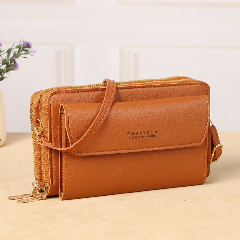 Pochette a bandouliere femme fauve caramel