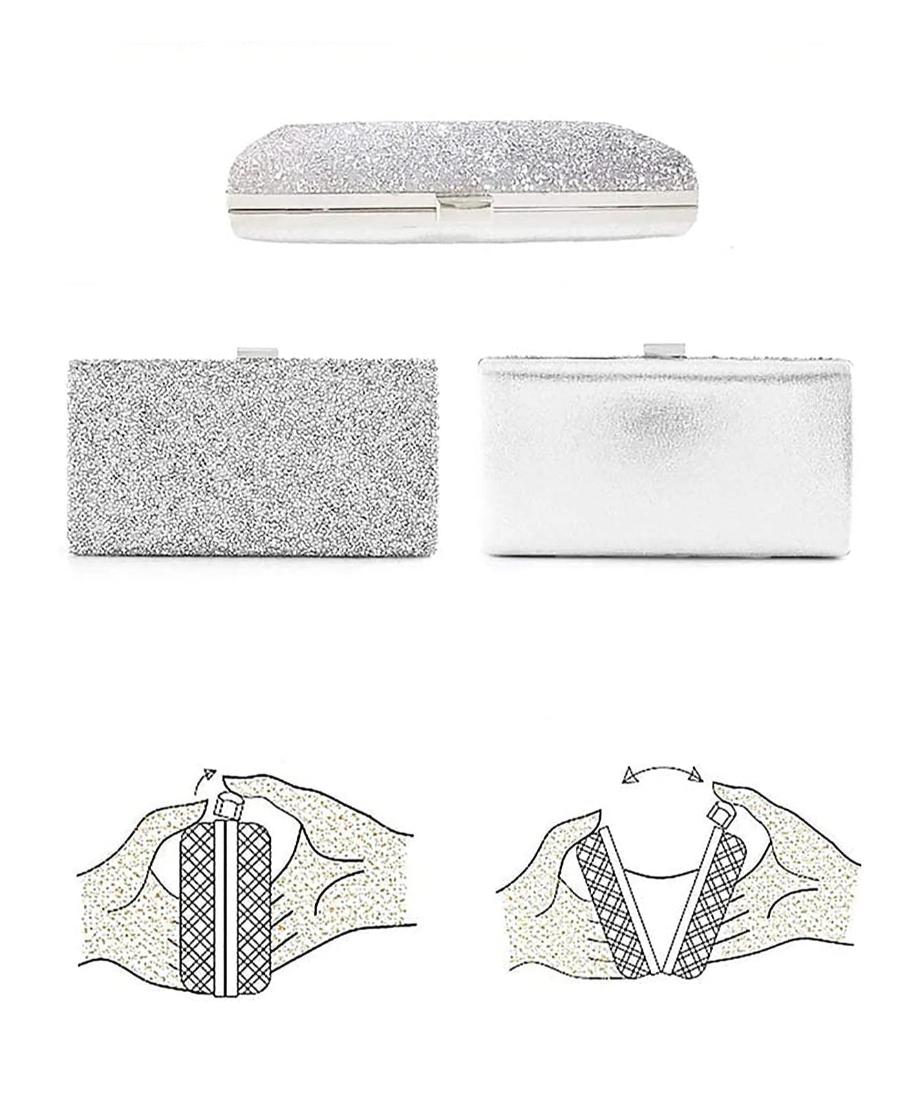 Pochette argentee bandouliere avant arriere