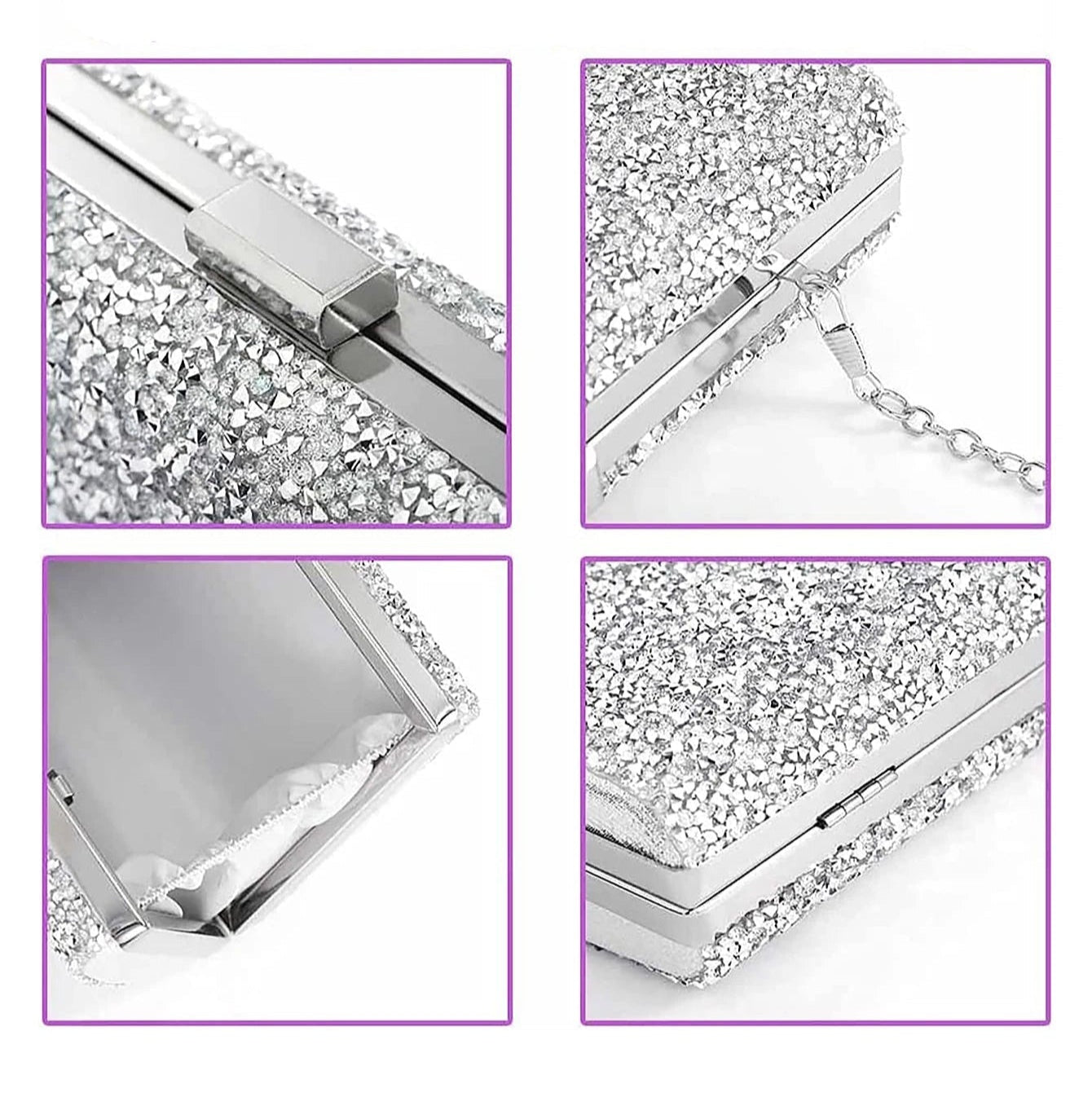 Pochette argentee bandouliere details
