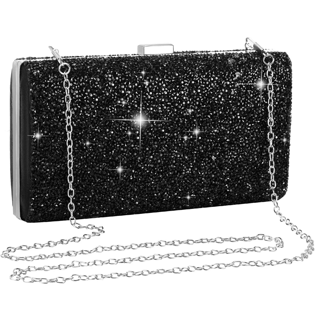 Pochette argentee bandouliere noire