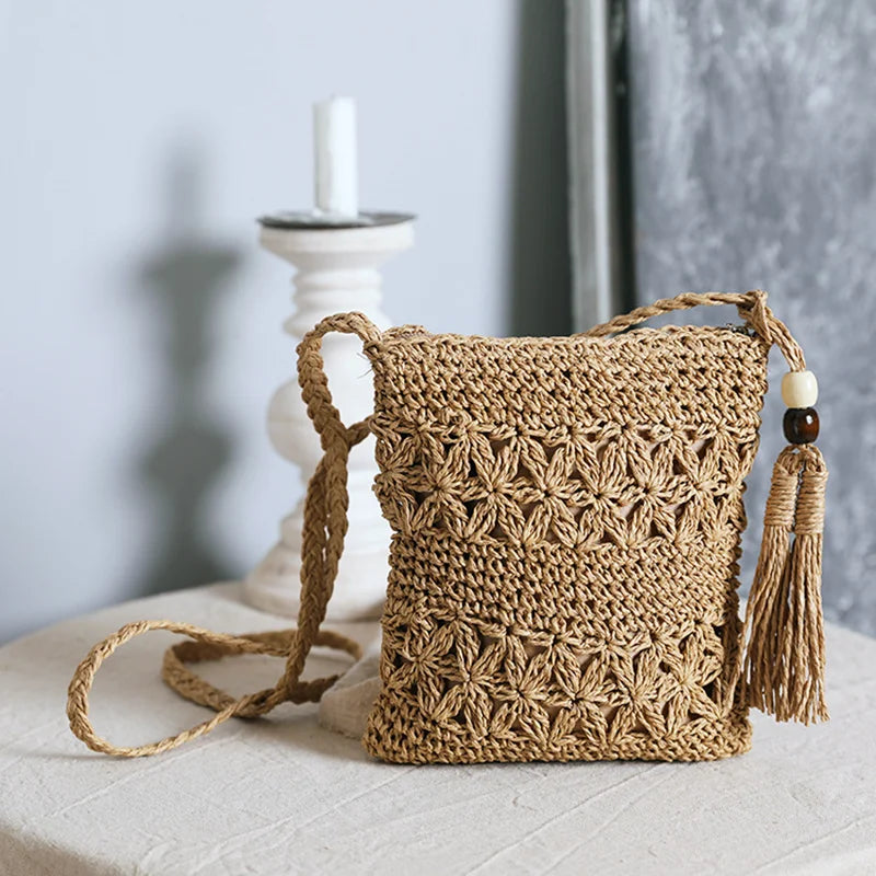 Pochette au crochet macrame naturel   camel