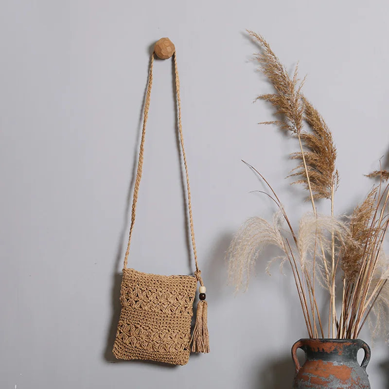 Pochette au crochet macrame naturel   camel bandouliere visuel 
