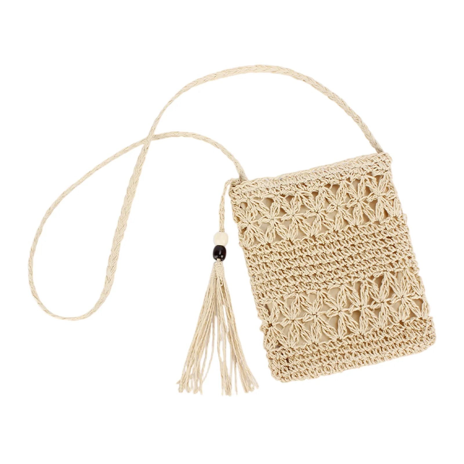 Pochette au crochet macrame naturel   ecru 