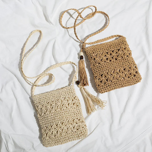Pochette au crochet macrame naturel  ecru camel 