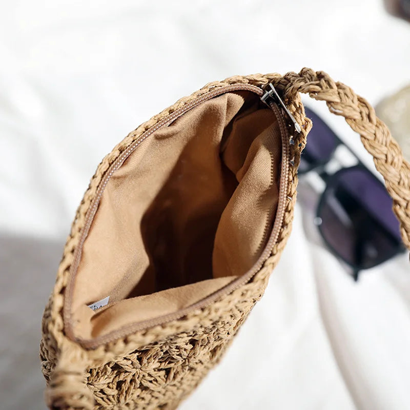 Pochette au crochet macrame naturel  ouverte doublure feutrine 
