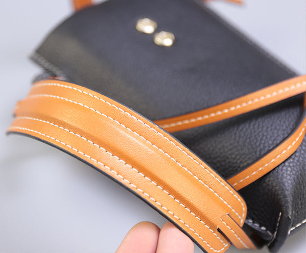 Pochette bandouliere telephone Cuir veritable surpiqure artisanale