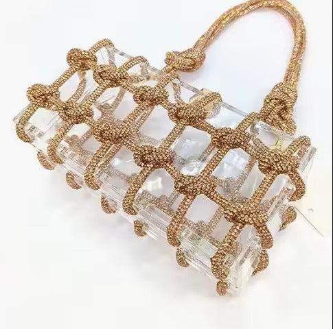 Pochette ceremonie mariage design acrylique transparente  dorée