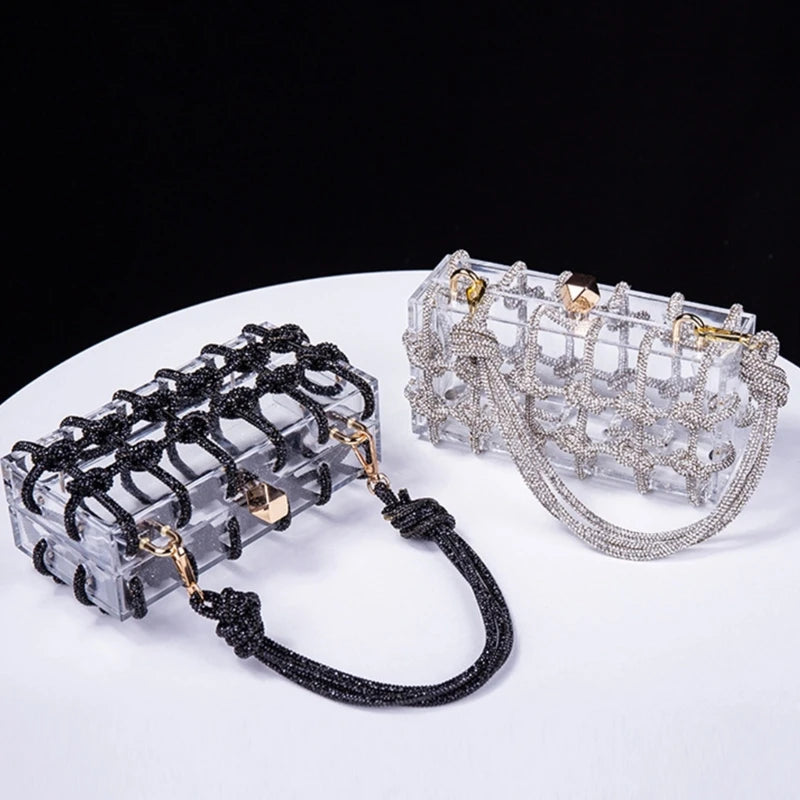 Pochette ceremonie mariage design acrylique transparente  noire et argent