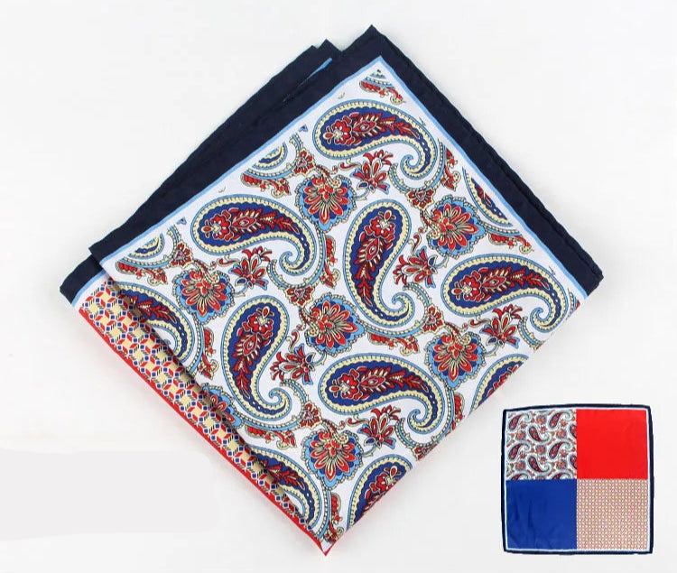 Pochette costumes fond blanc Cachemire bleu rouge jaune