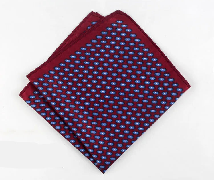 Pochette costumes fond rouge brique motifs rond blanc et bleu