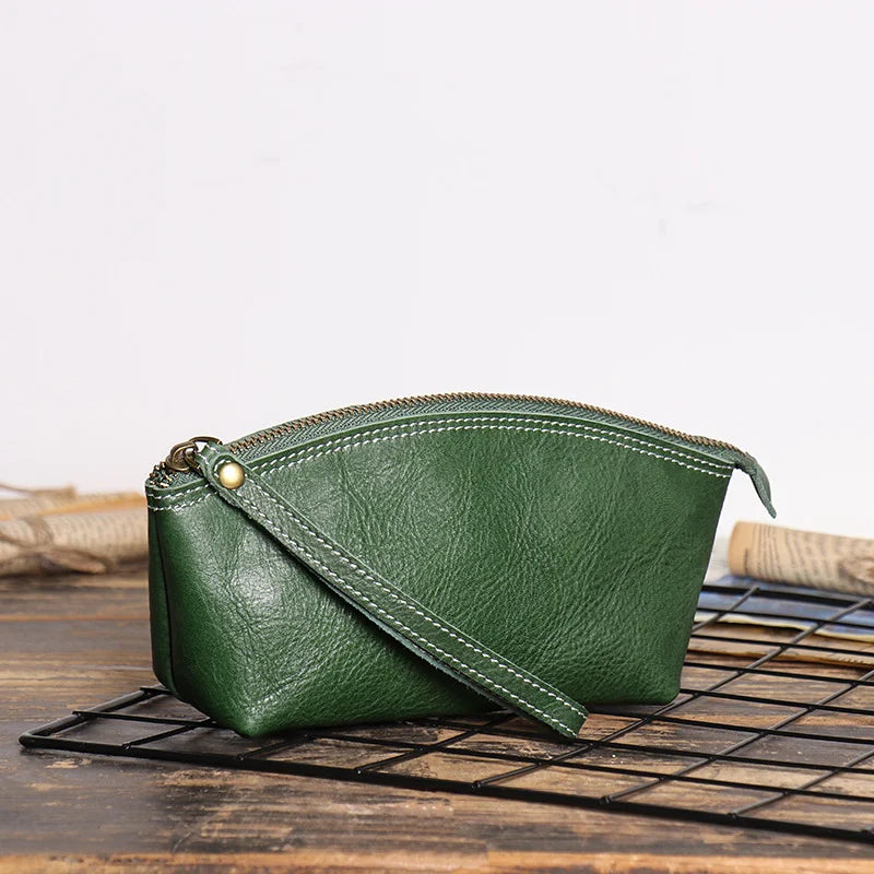 Pochette cuir femme vert foret