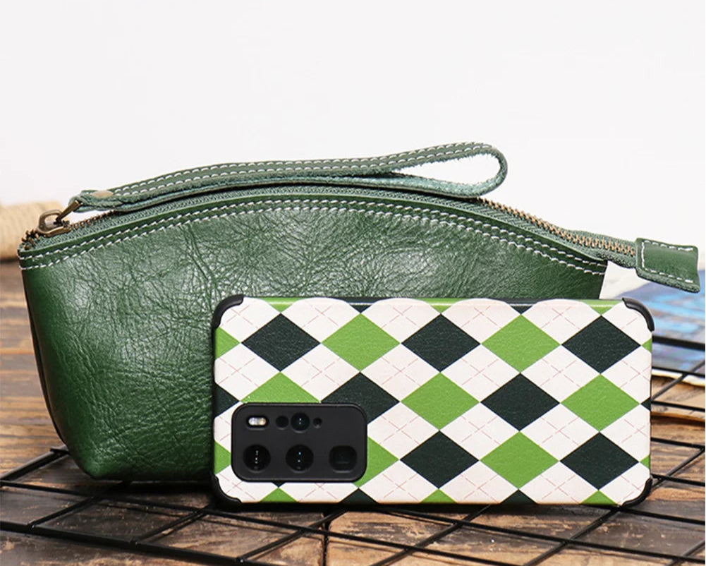 Pochette cuir femme verte