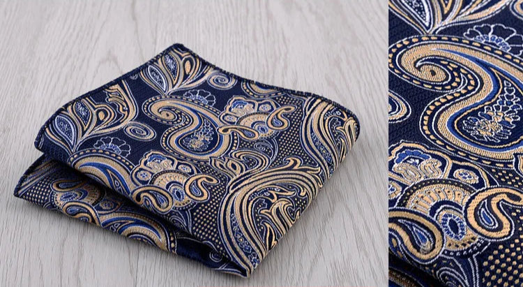 Pochette de costume Cachemire bleu nuit, beige / or, et blanc