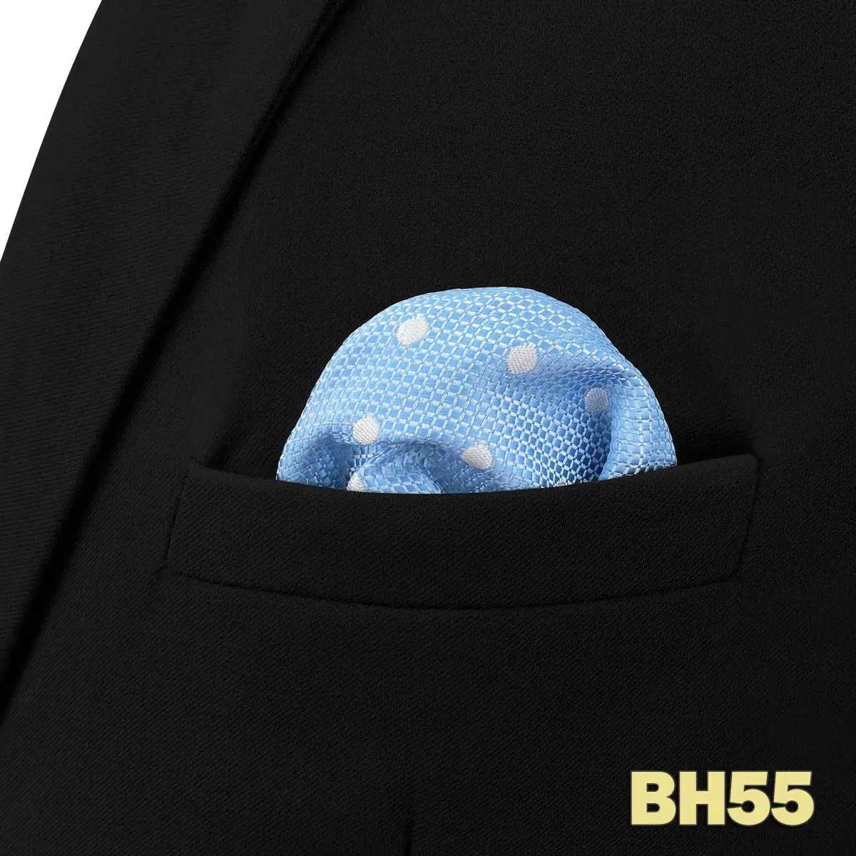 Pochette de costume bleu ciel a pois blanc