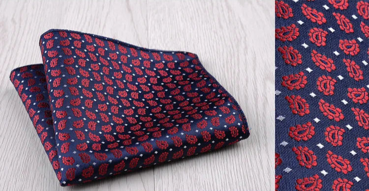 Pochette de costume  bleu nuit et mini cachemire blanc rouge