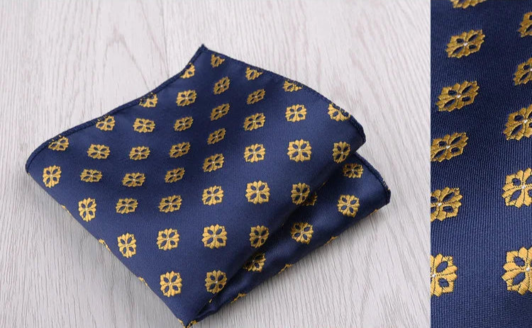 Pochette de costume bleu nuit et rosace jaune / or