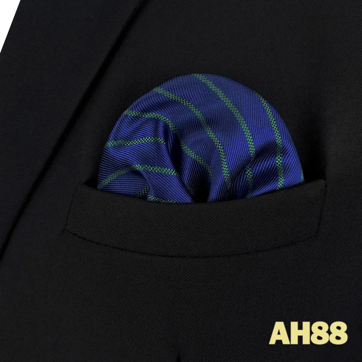 Pochette de costume bleu nuit rayee vert