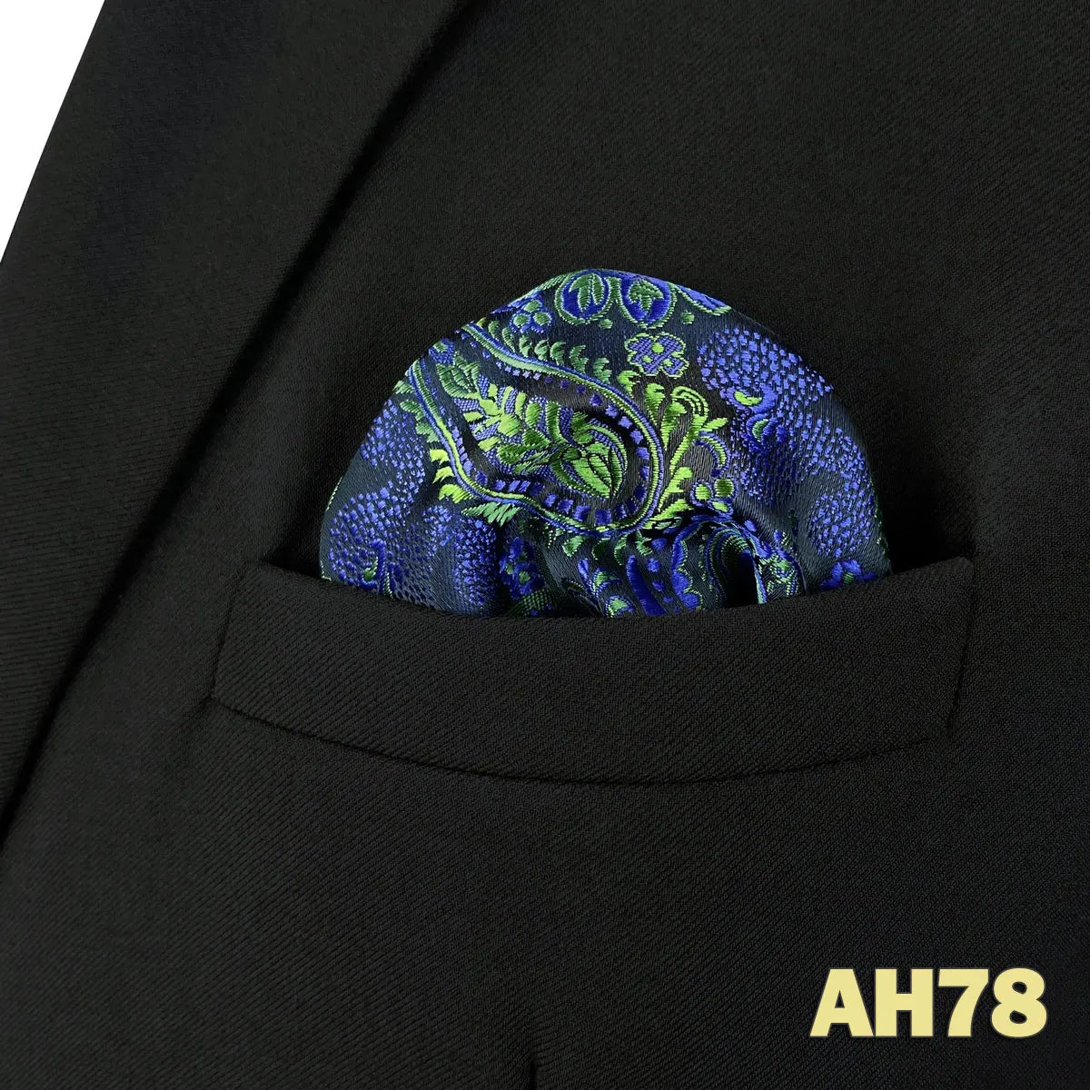 Pochette de costume cachemire vert printemps noire et bleu