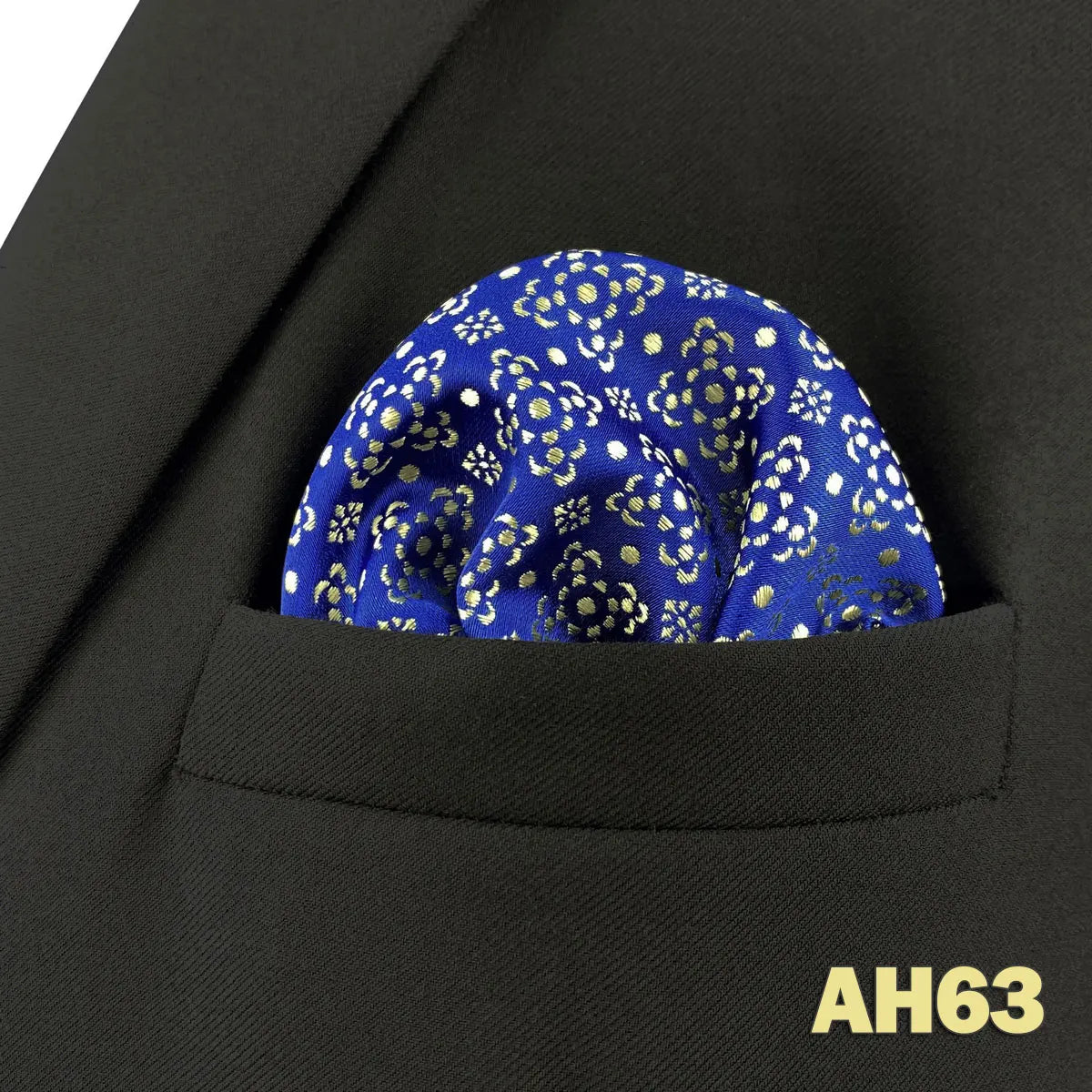 Pochette de costume fond bleu magnifique motif  jaune or
