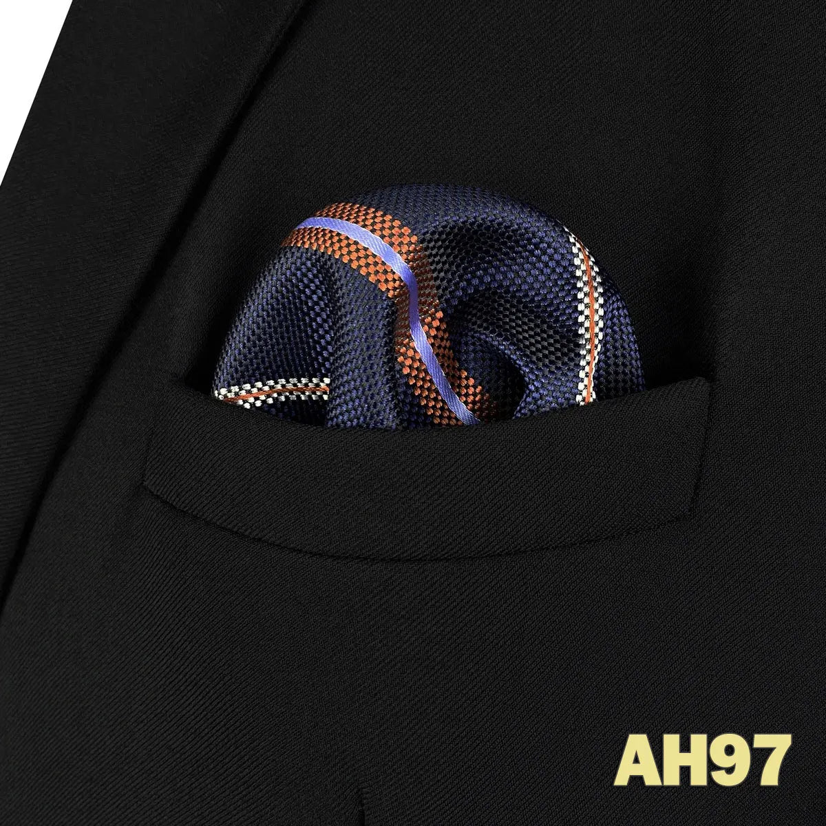 Pochette_de_costume_noire_rayee_jaune_orange