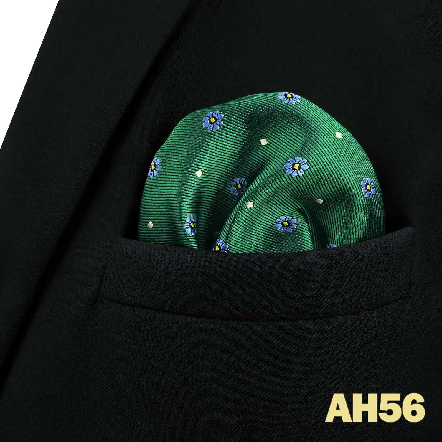 Pochette de costume verte motif pâquerette bleu ciel et blanc