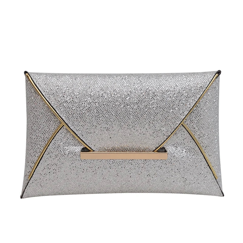 Pochette de soiree gris argent scintillant