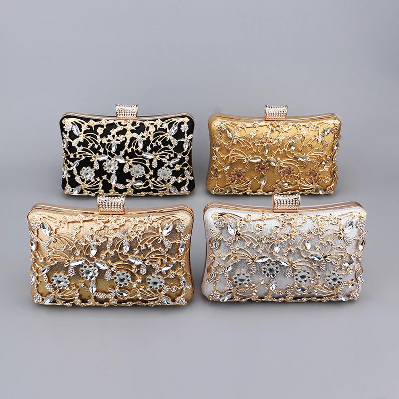 Pochette  dorée soirée  cérémonie or  4 visuel s : or et  ambre, or noir et argent diamant 