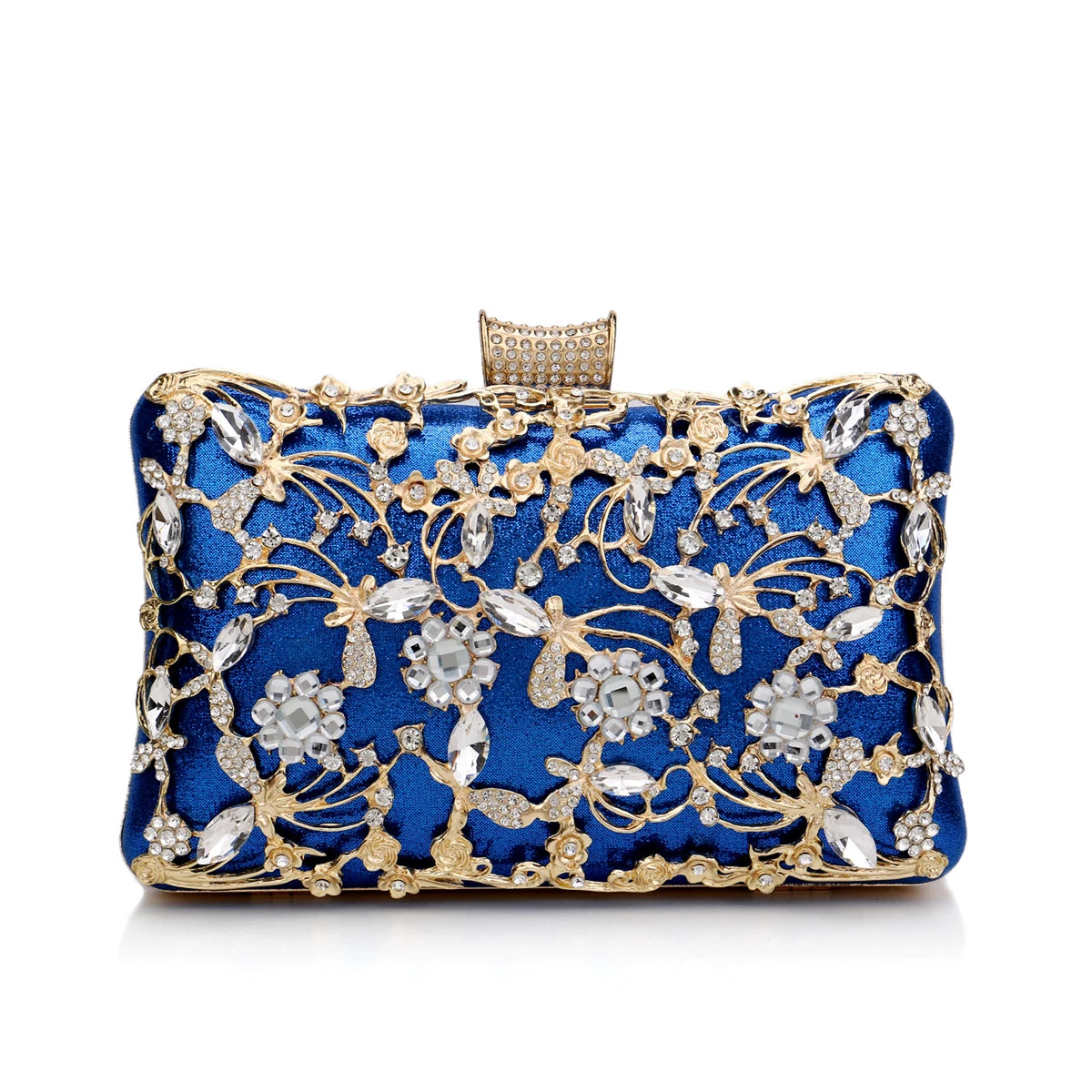 Pochette  doree soiree  ceremonie or et diamant version bleue