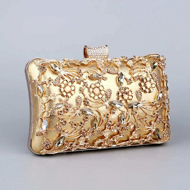 Pochette  doree soiree  ceremonie or strass ambre et visuel  ferme 