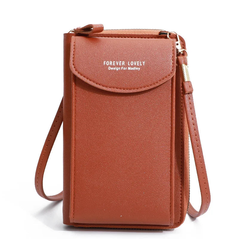 Pochette en bandouliere femme  telephone  Rabat arrondi  fauve