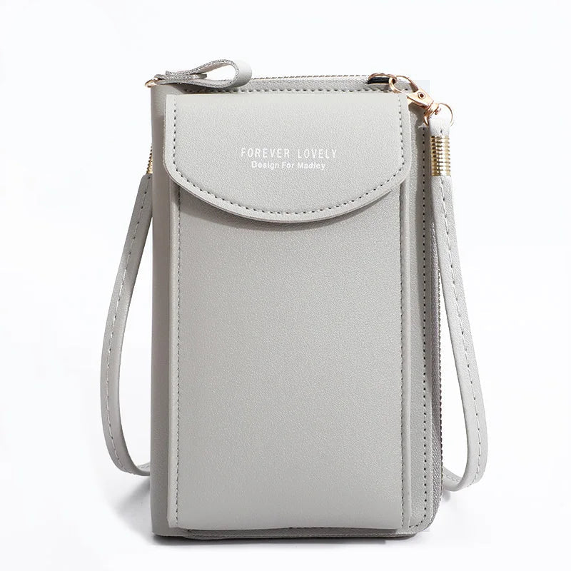 Pochette en bandouliere femme  telephone  Rabat arrondi gris clair